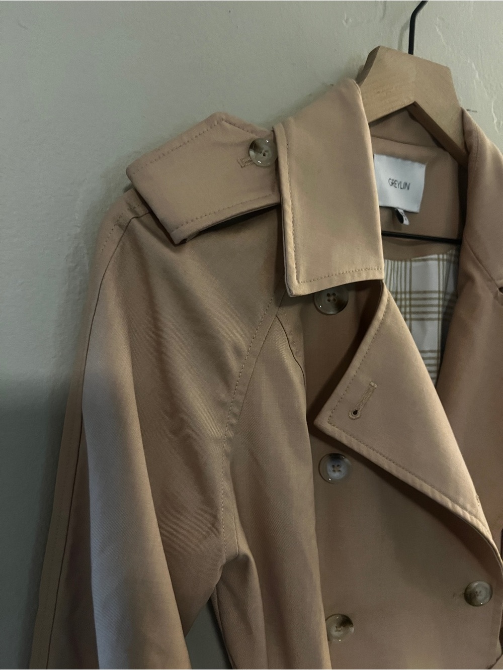 Anthropologie Greylin Nate Soft Twill Trench Coat Midi Belted Double Breasted XS - Picture 6 of 16